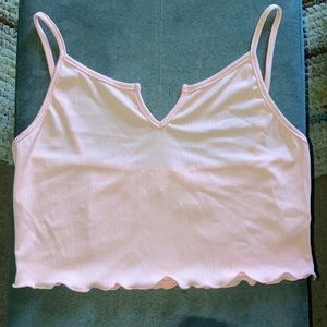 Romwe Pink Cropped Tank with Ruffled bottom